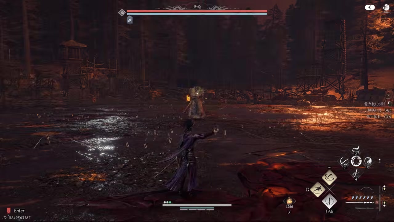 Xiao Han's boss fight takes place on foot in the burning courtyard